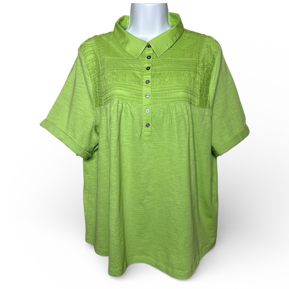 Sundance Womens Short Sleeve Cotton Top Size XL Green Lightweight Normcore Flowy